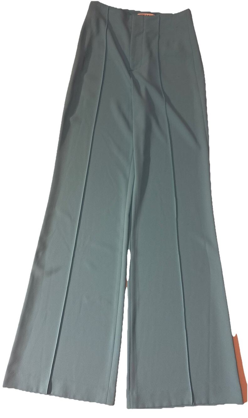 NWOT Alice + Olivia Dylan High Waist Wide Leg Crepe Pants Bluebird Blue Size 0